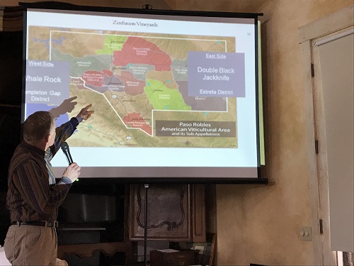 photo of Tom Myers, winemaker for Castoro Cellars, map of Paso Robles Zinfandel vineyards